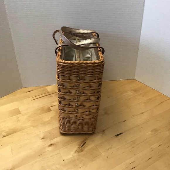 Kate Spade Wicker & Gold Leather Square Basket Bag - Picture 6 of 7